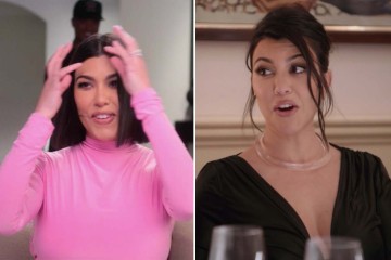 Kourtney nearly suffers wardrobe malfunction as she topples over in tiny dress
